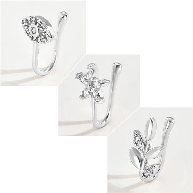 VitaCool Store Fake Nose Ring Hoop Fake Nose Stud Magnetic Septum Nose Ring Stud Stainless Steel CZ Fake Nose Piercing Stud Faux Nose Ear Lip Cuffs Non Pierced Jewelry for Women Men - Image 2